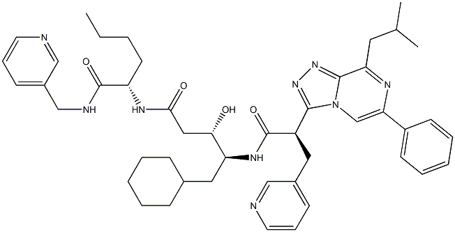 (2S)-2-[[(3S,4S)-4-[[(2R)-2-(8-Isobutyl-6-phenyl-1,2,4-triazolo[4,3-a]pyrazin-3-yl)-3-(3-pyridinyl)propanoyl]amino]-5-cyclohexyl-3-hydroxypentanoyl]amino]-N-(3-pyridinylmethyl)-5-methylpentanamide Structure