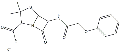 6-(2-Phenoxyacetylamino)-7-oxo-3,3-dimethyl-1-aza-4-thiabicyclo[3.2.0]heptane-2-carboxylic acid potassium salt 구조식 이미지