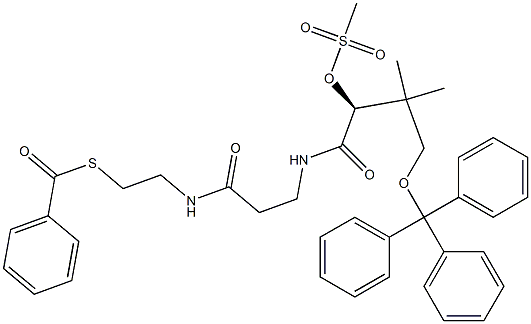 [S,(-)]-2-Methylsulfonyloxy-N-[2-[(2-benzoylthioethyl)carbamoyl]ethyl]-3,3-dimethyl-4-(triphenylmethoxy)butyramide 구조식 이미지