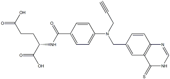 N-[4-[[[(3,4-Dihydro-4-thioxoquinazolin)-6-yl]methyl](2-propynyl)amino]benzoyl]-L-glutamic acid 구조식 이미지