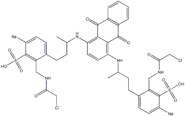 1,4-Bis[3-[2-[(chloroacetyl)aminomethyl]-4-sodiosulfophenyl]-1-methylpropylamino]anthraquinone Structure