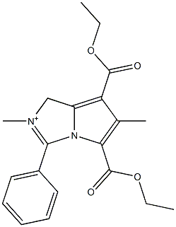5,7-Bis(ethoxycarbonyl)-2,6-dimethyl-3-(phenyl)-1H-pyrrolo[1,2-c]imidazol-2-ium Structure