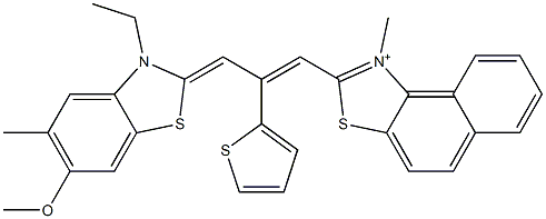 2-[3-(3-Ethyl-6-methoxy-5-methylbenzothiazol-2(3H)-ylidene)-2-(2-thienyl)-1-propenyl]-1-methylnaphtho[1,2-d]thiazol-1-ium 구조식 이미지