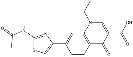 1,4-Dihydro-1-ethyl-4-oxo-7-[2-(acetylamino)thiazol-4-yl]quinoline-3-carboxylic acid 구조식 이미지