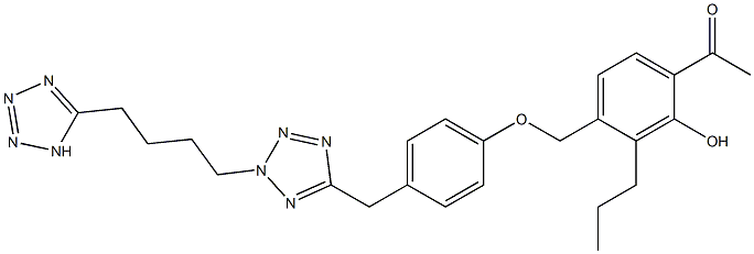2'-Hydroxy-3'-propyl-4'-[[4-[2-[4-(1H-tetrazol-5-yl)butyl]-2H-tetrazol-5-ylmethyl]phenoxy]methyl]acetophenone 구조식 이미지