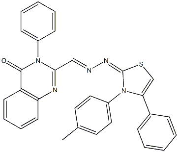 3-(Phenyl)-2-[2-[(2,3-dihydro-3-(p-methylphenyl)-4-phenylthiazole)-2-ylidene]hydrazonomethyl]quinazoline-4(3H)-one 구조식 이미지