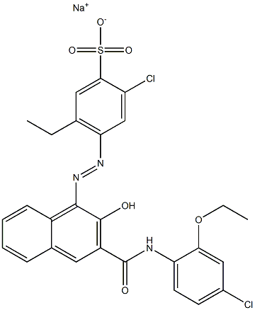 2-Chloro-5-ethyl-4-[[3-[[(4-chloro-2-ethoxyphenyl)amino]carbonyl]-2-hydroxy-1-naphtyl]azo]benzenesulfonic acid sodium salt 구조식 이미지