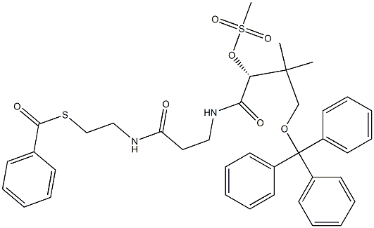 [R,(+)]-2-(Methylsulfonyloxy)-N-[2-[(2-benzoylthioethyl)carbamoyl]ethyl]-3,3-dimethyl-4-(triphenylmethoxy)butyramide 구조식 이미지