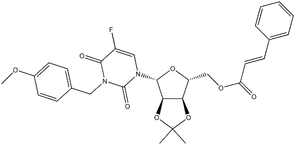 5-Fluoro-3-(4-methoxybenzyl)-5'-O-(3-phenylacryloyl)-2'-O,3'-O-(propane-2,2-diyl)uridine 구조식 이미지