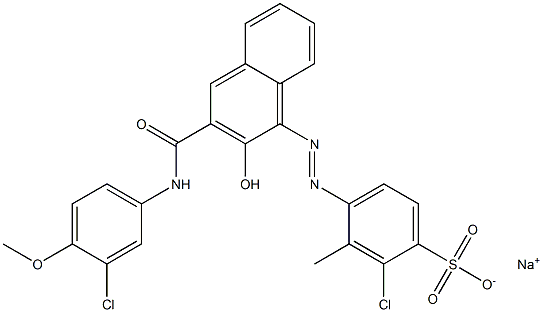 2-Chloro-3-methyl-4-[[3-[[(3-chloro-4-methoxyphenyl)amino]carbonyl]-2-hydroxy-1-naphtyl]azo]benzenesulfonic acid sodium salt 구조식 이미지