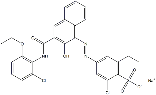 2-Chloro-6-ethyl-4-[[3-[[(2-chloro-6-ethoxyphenyl)amino]carbonyl]-2-hydroxy-1-naphtyl]azo]benzenesulfonic acid sodium salt 구조식 이미지