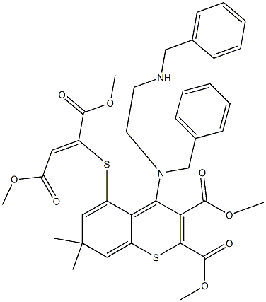 4-[Benzyl[2-(benzylamino)ethyl]amino]-5-[[(Z)-1,2-bis(methoxycarbonyl)ethenyl]thio]-7,7-dimethyl-7H-1-benzothiopyran-2,3-dicarboxylic acid dimethyl ester 구조식 이미지