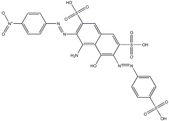 4-Amino-5-hydroxy-3-[(4-nitrophenyl)azo]-6-[(4-sulfophenyl)azo]-2,7-naphthalenedisulfonic acid 구조식 이미지