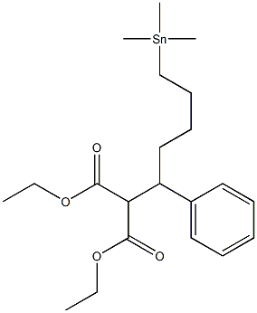 [1-Phenyl-5-(trimethylstannyl)pentyl]malonic acid diethyl ester 구조식 이미지