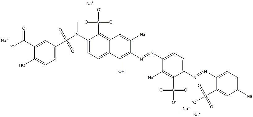 2-Hydroxy-5-[N-[5-hydroxy-6-[[2-sodiosulfo-4-[(4-sodiosulfophenyl)azo]phenyl]azo]-7-sodiosulfo-2-naphthalenyl]-N-methylaminosulfonyl]benzoic acid sodium salt 구조식 이미지