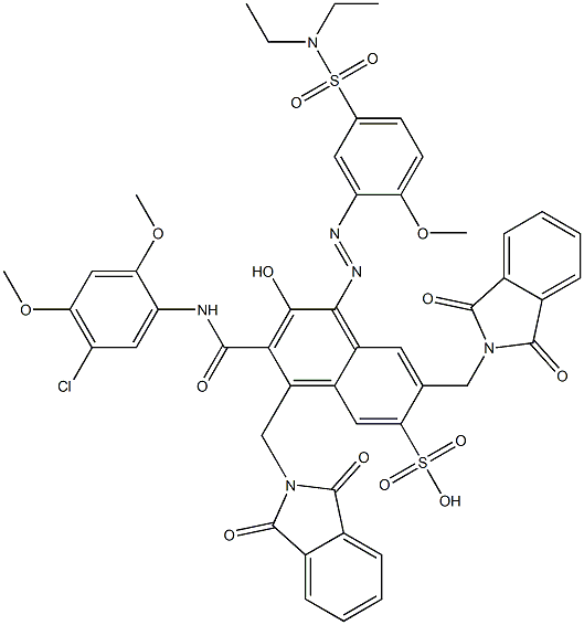 3-[(5-Chloro-2,4-dimethoxyphenyl)aminocarbonyl]-1-[5-[(diethylamino)sulfonyl]-2-methoxyphenylazo]-2-hydroxy-4,7-bis(phthalimidylmethyl)naphthalene-6-sulfonic acid Structure