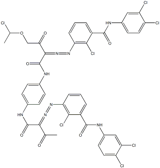 3,3'-[2-[(1-Chloroethyl)oxy]-1,4-phenylenebis[iminocarbonyl(acetylmethylene)azo]]bis[N-(3,4-dichlorophenyl)-2-chlorobenzamide] 구조식 이미지