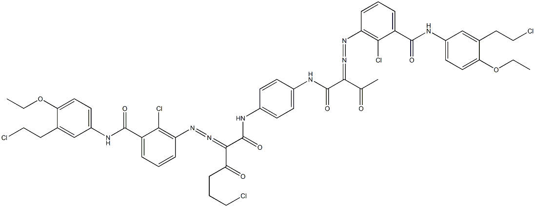 3,3'-[2-(2-Chloroethyl)-1,4-phenylenebis[iminocarbonyl(acetylmethylene)azo]]bis[N-[3-(2-chloroethyl)-4-ethoxyphenyl]-2-chlorobenzamide] Structure