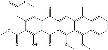1-Hydroxy-12,13-dimethoxy-2-(methoxycarbonyl)-3-[(methoxycarbonyl)methyl]-7-methyl-5,14-pentacenedione Structure
