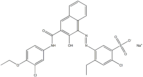 2-Chloro-4-ethyl-5-[[3-[[(3-chloro-4-ethoxyphenyl)amino]carbonyl]-2-hydroxy-1-naphtyl]azo]benzenesulfonic acid sodium salt 구조식 이미지