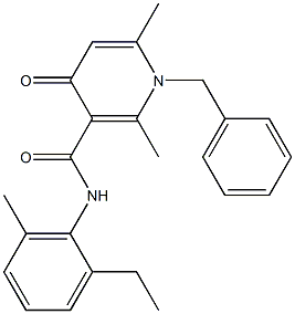 1-Benzyl-1,4-dihydro-2,6-dimethyl-N-(2-ethyl-6-methylphenyl)-4-oxopyridine-3-carboxamide 구조식 이미지