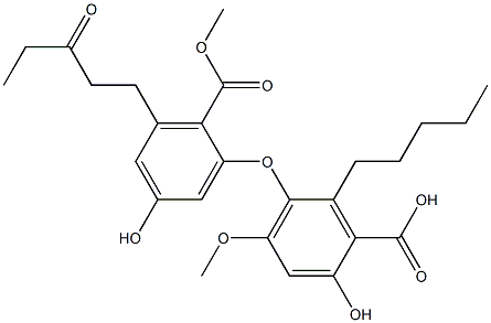 5-[5-Hydroxy-2-(methoxycarbonyl)-3-(3-oxopentyl)phenoxy]-4-methoxy-6-pentylsalicylic acid 구조식 이미지