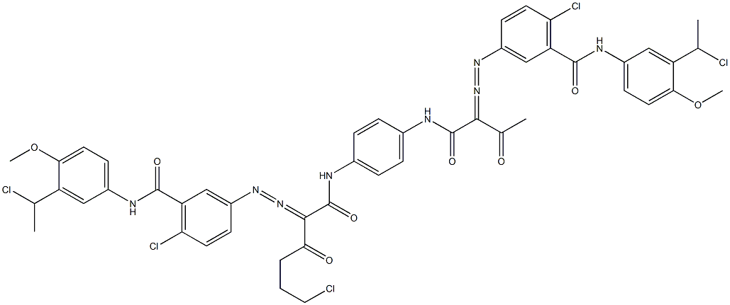 3,3'-[2-(2-Chloroethyl)-1,4-phenylenebis[iminocarbonyl(acetylmethylene)azo]]bis[N-[3-(1-chloroethyl)-4-methoxyphenyl]-6-chlorobenzamide] 구조식 이미지