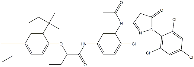 1-(2,4,6-Trichlorophenyl)-3-[(acetyl)[2-chloro-5-[2-(2,4-di-tert-pentylphenoxy)butyrylamino]phenyl]amino]-5(4H)-pyrazolone 구조식 이미지