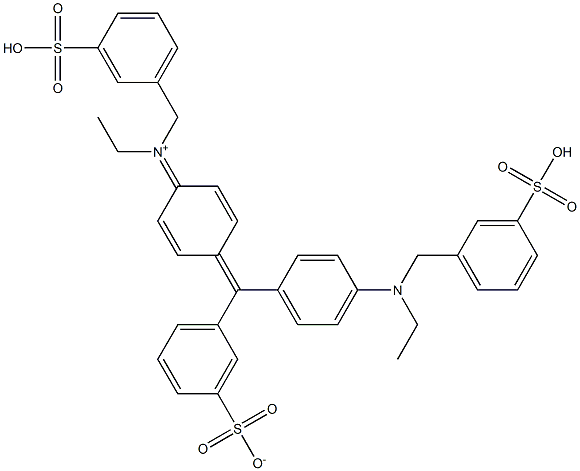 N-(3-Sulfophenylmethyl)-N-ethyl-4-[[4-[N-ethyl(3-sulfobenzyl)amino]phenyl](3-sulfonatophenyl)methylene]-2,5-cyclohexadien-1-iminium 구조식 이미지