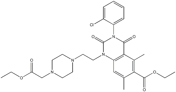 1,2,3,4-Tetrahydro-3-(2-chlorophenyl)-1-[2-(4-ethoxycarbonylmethyl-1-piperazinyl)ethyl]-5,7-dimethyl-2,4-dioxoquinazoline-6-carboxylic acid ethyl ester 구조식 이미지