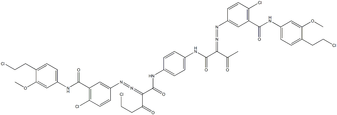 3,3'-[2-(Chloromethyl)-1,4-phenylenebis[iminocarbonyl(acetylmethylene)azo]]bis[N-[4-(2-chloroethyl)-3-methoxyphenyl]-6-chlorobenzamide] 구조식 이미지