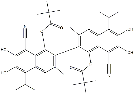 1,1'-Bis(pivaloyloxy)-6,6',7,7'-tetrahydroxy-5,5'-diisopropyl-3,3'-dimethyl-2,2'-binaphthalene-8,8'-dicarbonitrile Structure