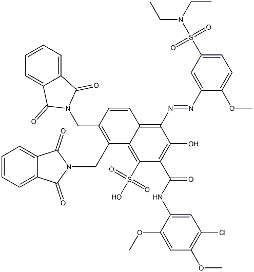 2-[(5-Chloro-2,4-dimethoxyphenyl)aminocarbonyl]-4-[5-[(diethylamino)sulfonyl]-2-methoxyphenylazo]-3-hydroxy-7,8-bis(phthalimidylmethyl)naphthalene-1-sulfonic acid Structure