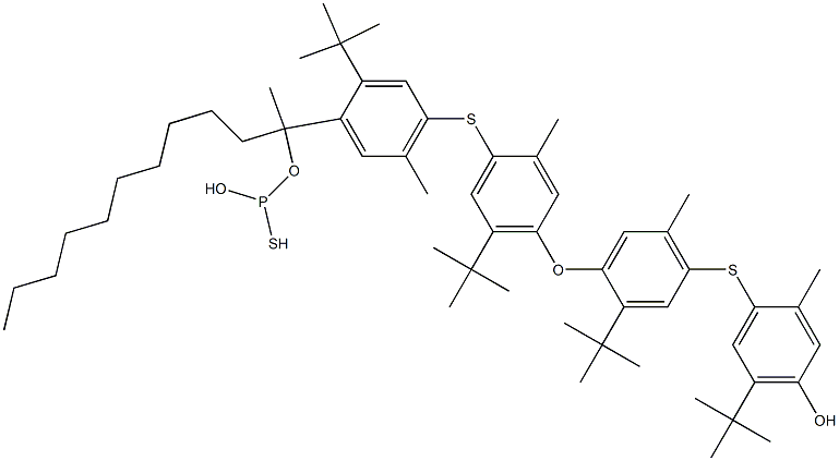 Thiophosphorous acid O,O-bis[2-tert-butyl-5-methyl-4-(2-methyl-4-hydroxy-5-tert-butylphenylthio)phenyl]-S-dodecyl ester Structure