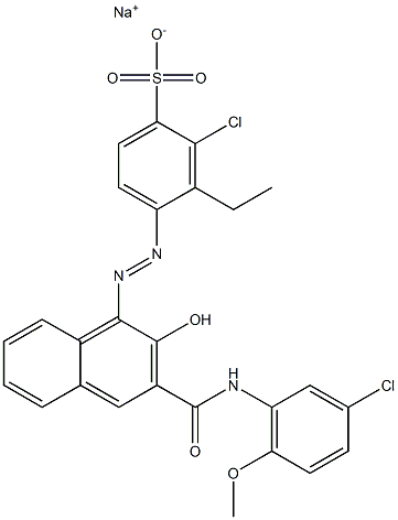 2-Chloro-3-ethyl-4-[[3-[[(3-chloro-6-methoxyphenyl)amino]carbonyl]-2-hydroxy-1-naphtyl]azo]benzenesulfonic acid sodium salt Structure