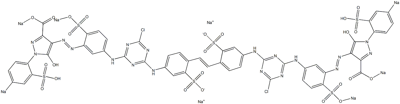 4,4'-Bis[4-[3-[3-(sodiooxycarbonyl)-5-hydroxy-1-(p-sodiosulfophenyl)-1H-pyrazol-4-ylazo]-4-(sodiosulfo)anilino]-6-chloro-1,3,5-triazin-2-ylamino]-2,2'-stilbenedisulfonic acid disodium salt 구조식 이미지