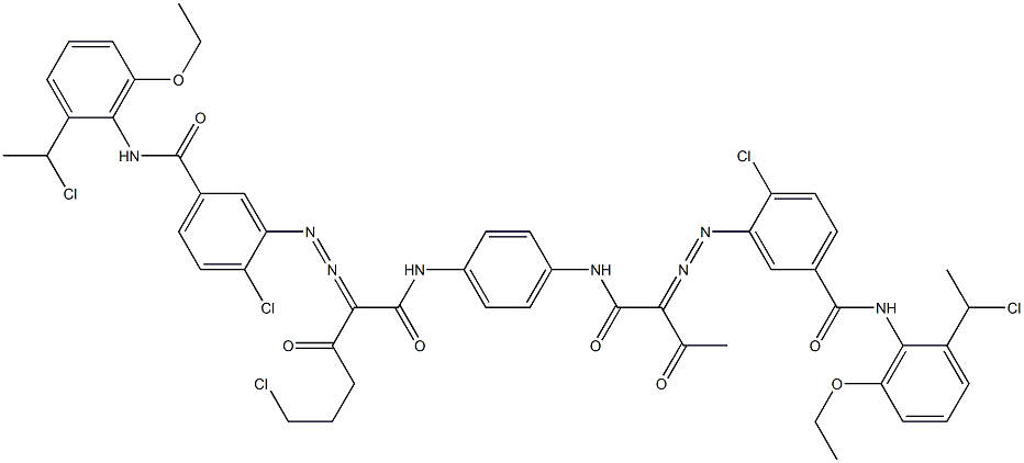 3,3'-[2-(2-Chloroethyl)-1,4-phenylenebis[iminocarbonyl(acetylmethylene)azo]]bis[N-[2-(1-chloroethyl)-6-ethoxyphenyl]-4-chlorobenzamide] 구조식 이미지