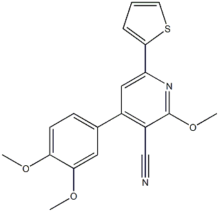 2-Methoxy-4-(3,4-dimethoxyphenyl)-6-(2-thienyl)pyridine-3-carbonitrile 구조식 이미지