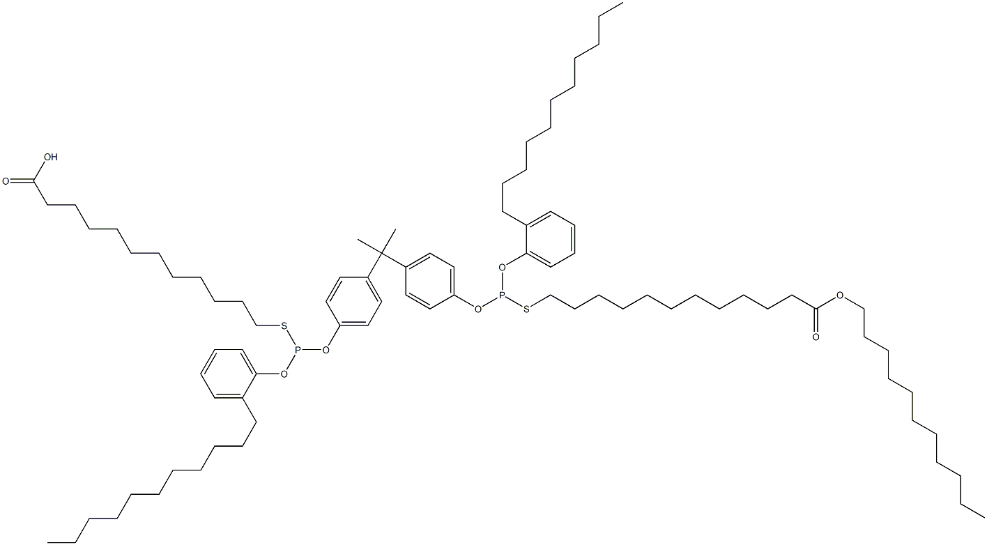 12,12'-[[Isopropylidenebis(4,1-phenyleneoxy)]bis[[(2-undecylphenyl)oxy]phosphinediylthio]]bis(dodecanoic acid undecyl) ester Structure