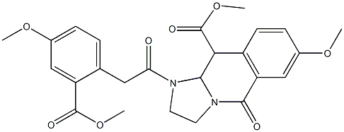 7-Methoxy-1-[2-[2-(methoxycarbonyl)-4-methoxyphenyl]acetyl]-5-oxo-1,2,3,5,10,10a-hexahydroimidazo[1,2-b]isoquinoline-10-carboxylic acid methyl ester 구조식 이미지