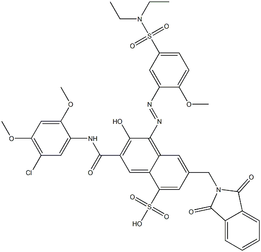 3-[(5-Chloro-2,4-dimethoxyphenyl)aminocarbonyl]-1-[5-[(diethylamino)sulfonyl]-2-methoxyphenylazo]-2-hydroxy-7-(phthalimidylmethyl)naphthalene-5-sulfonic acid 구조식 이미지