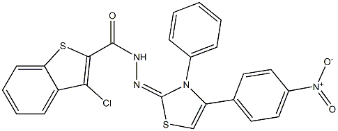 3-Chloro-N'-[(3-phenyl-4-(4-nitrophenyl)-2,3-dihydrothiazol)-2-ylidene]benzo[b]thiophene-2-carbohydrazide 구조식 이미지