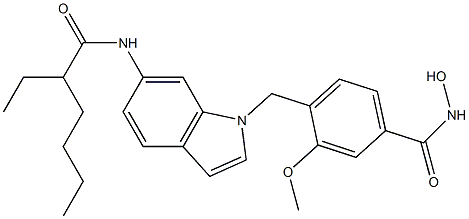 4-[6-(2-Ethylhexanoylamino)-1H-indol-1-ylmethyl]-3-methoxy-N-hydroxybenzamide 구조식 이미지