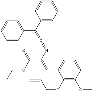 (Z)-2-[[2-(Phenyl)-2-phenylethenylidene]amino]-3-[3-methoxy-2-[(2-propenyl)oxy]phenyl]acrylic acid ethyl ester Structure