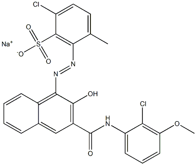 2-Chloro-5-methyl-6-[[3-[[(2-chloro-3-methoxyphenyl)amino]carbonyl]-2-hydroxy-1-naphtyl]azo]benzenesulfonic acid sodium salt 구조식 이미지