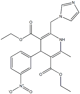 6-(1H-Imidazol-1-ylmethyl)-4-(3-nitrophenyl)-2-methyl-1,4-dihydropyridine-3,5-dicarboxylic acid 3-ethyl 5-ethyl ester 구조식 이미지