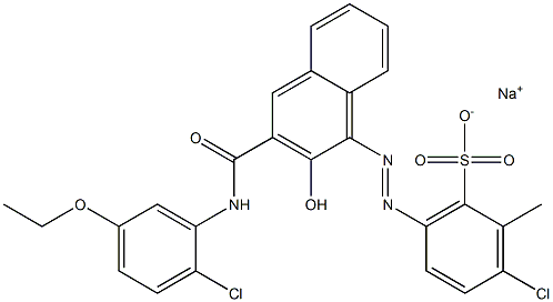 3-Chloro-2-methyl-6-[[3-[[(2-chloro-5-ethoxyphenyl)amino]carbonyl]-2-hydroxy-1-naphtyl]azo]benzenesulfonic acid sodium salt 구조식 이미지