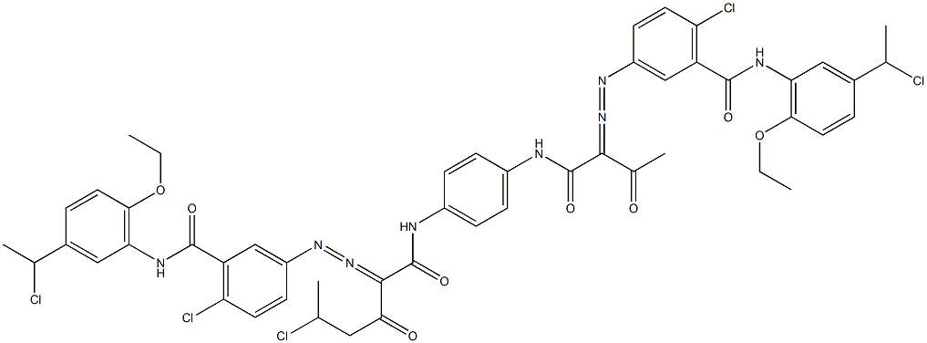 3,3'-[2-(1-Chloroethyl)-1,4-phenylenebis[iminocarbonyl(acetylmethylene)azo]]bis[N-[3-(1-chloroethyl)-6-ethoxyphenyl]-6-chlorobenzamide] Structure