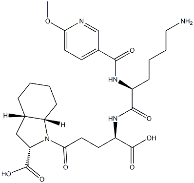 (2S,3aS,7aS)-Octahydro-1-[(4R)-4-[[(2S)-6-amino-2-[(6-methoxy-3-pyridinyl)carbonylamino]hexanoyl]amino]-4-carboxybutyryl]-1H-indole-2-carboxylic acid 구조식 이미지