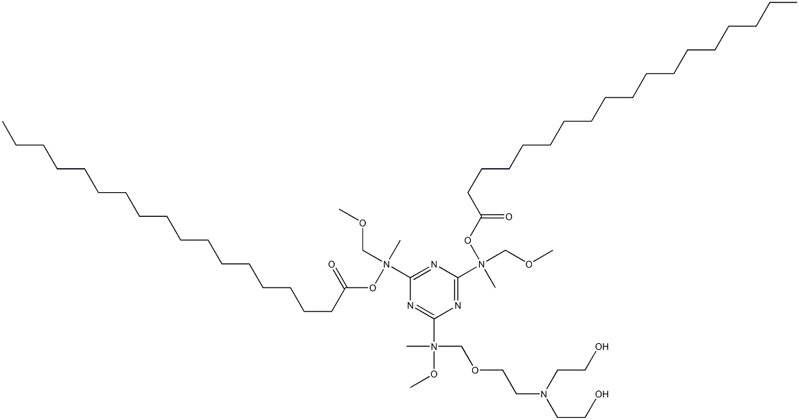 2,4-Bis(N-methoxymethyl-N-stearoyloxymethylamino)-6-[N-methoxymethyl-N-[N,N-di(hydroxyethyl)aminoethoxymethyl]amino]-1,3,5-triazine Structure